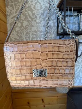 Brighton Croc Embossed Leather Crossbody Wallet